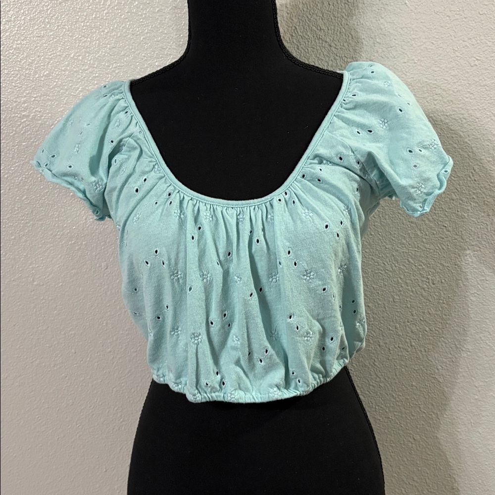 Aeropostale Light Blue Eyelet Crop Top